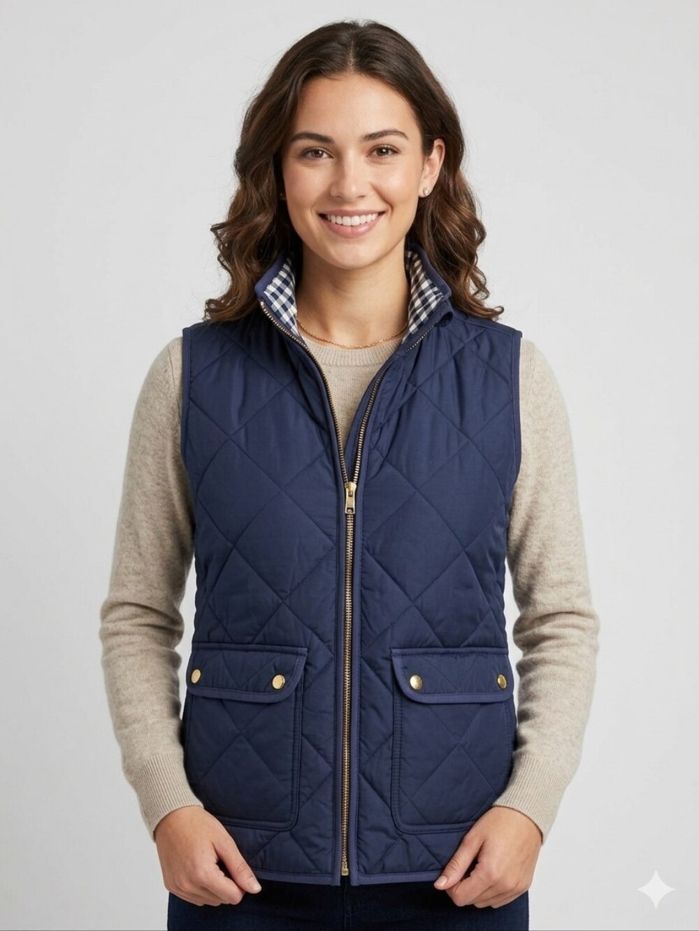 J.Crew Puffer‎ Vest Blue Deep Pockets Womens Size Large Outdoor Preppy